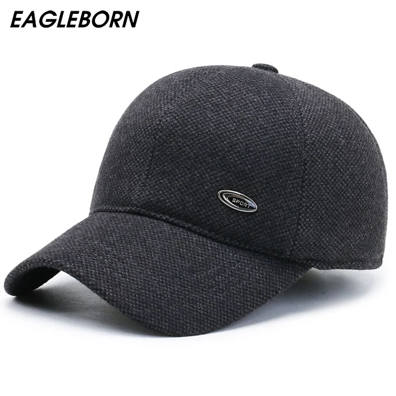 

Men Winter Thickened Ear Protection Cotton Baseball Cap Dad Hat Outdoor Winter Middle-aged Elderly Simple Woolen Baseball Caps