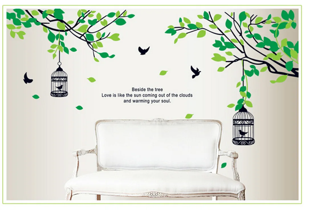 New Style Green Trees Birdcage AY9045 Photo Self-Adhesive Wall Stickers Living Room Bedroom Restaurant Background Wall Stickers
