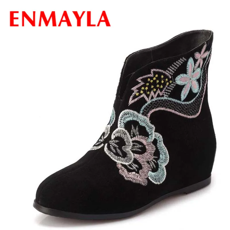 Женские ботильоны в этническом стиле ENMAYLA черные ботинки из овечьей шкуры на