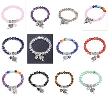 

Ancient Silver Simple Yoga Seven Chakra Natural Stone Bead Bracelet Tree Of Life Elastic Bead Bracelet