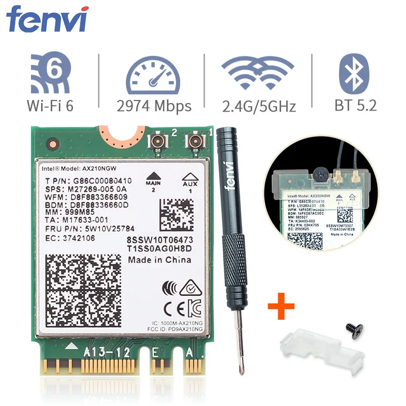 Placa de Rede sem Fio para Intel Banda Dupla Wi-fi M.2 Ngff 2400mbps Ax210ngw 2.4ghz - 5g 802.11ax Bluetooth 5.2 6e Ax210 - Imagem 2