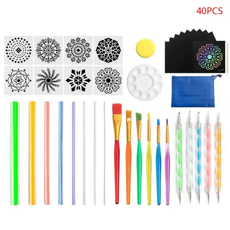 

40pcs Mandala Dotted Tools Set for Painting Rock Stone Drawing Stencil Brush Pen