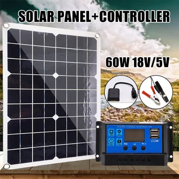 

60W 18V Solar Panel Dual USB Solar Panel Cells with 10/20/30/40/50A Regulator Controller Ect for Car Yacht RV Lights Charger