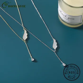 

BONLAVIE 925 Silver Shell Wing Necklace Female Fringe Clavicle Chain Female Tassel Choker Simple Niche Design