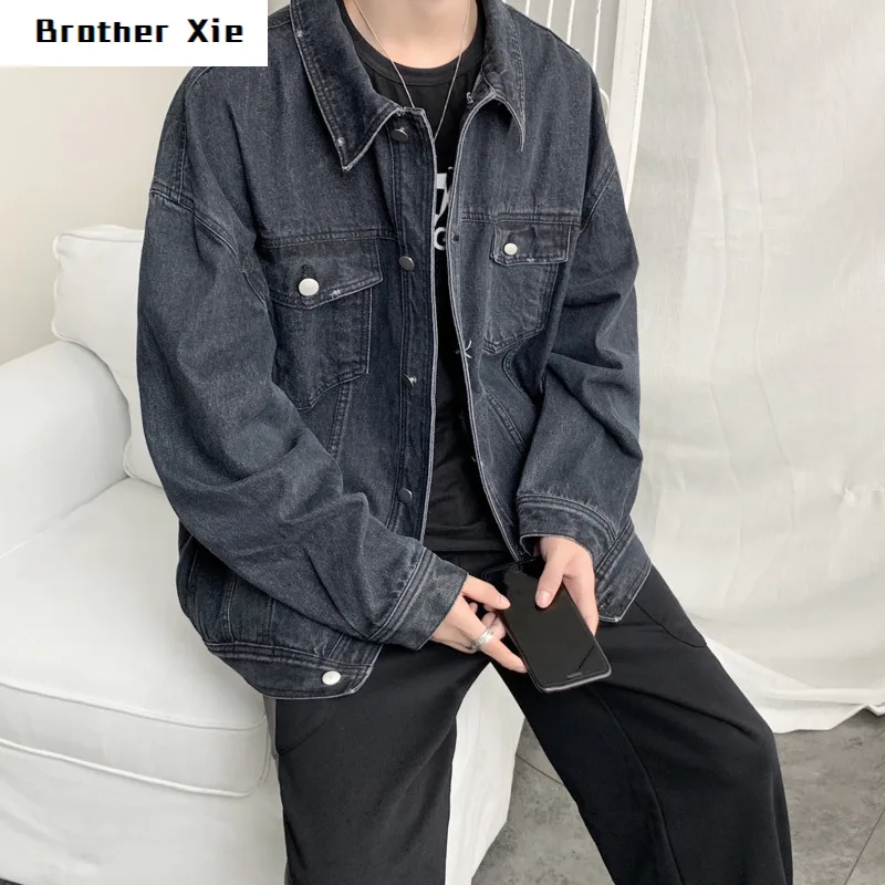 

Autumn New Denim Jacket Men's Fashion Washed Solid Color Casual Denim Jacket Man Streetwear Wild Hip Hop Loose Bomber Jacket