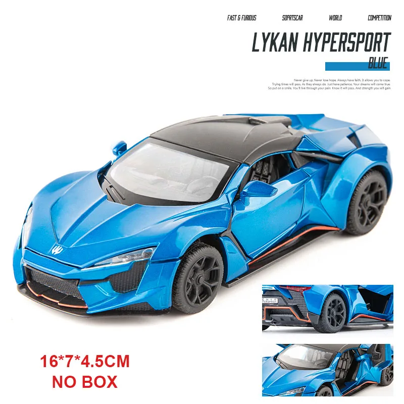 Литой 1:32 Lykan Hypersport Игрушечная модель автомобиля из сплава, игрушечный звуковой светильник, оттягивающая назад Игрушечная модель 6 дверей, могут открываться игрушки для детей - Цвет: Blue no box