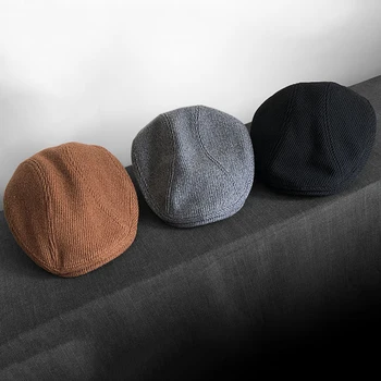 

Unisex Autumn Winter Newsboy Caps British Style Men Women Berets Warm Wool Flat Hat Detective Hats Retro Flat Caps chapeau BLM80