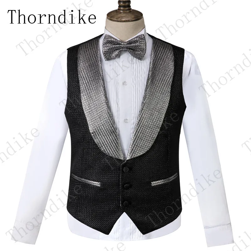 Thorndike для мужчин с заостренным лацканом комплект из 3 предметов, серебряные жаккардовые весы, узорчатые облегающие костюмы Traje Hombre, свадебные костюмы певцов жениха