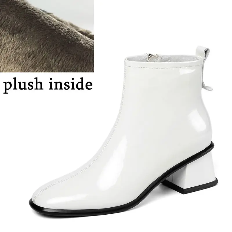 plush inside ALLBITEFO/горячая распродажа; женские ботинки; Удобные однотонные ботильоны из натуральной кожи; сезон осень-зима; выразительные модные ботинки - Цвет: plush inside