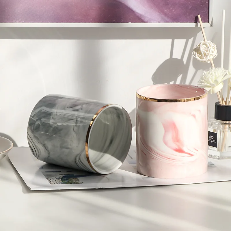 

Household Ethereal Europe Makeup Brush Storage Tube Eyebrow Pencil Makeup Organizer Marble Pattern Women Jewelry Storage Box