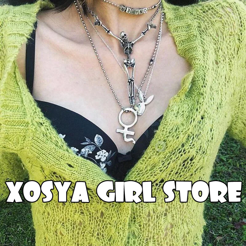 Harajuku Girls Punk Fashion Pendant Necklace Internet She Devil Women Stainless Steel Gothic Necklaces Women Sweet Collare CL113