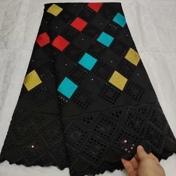 

Black Swiss voile laces in Switzerland high quality embroidered stones holes African cotton dry lace fabrics for Christmas party