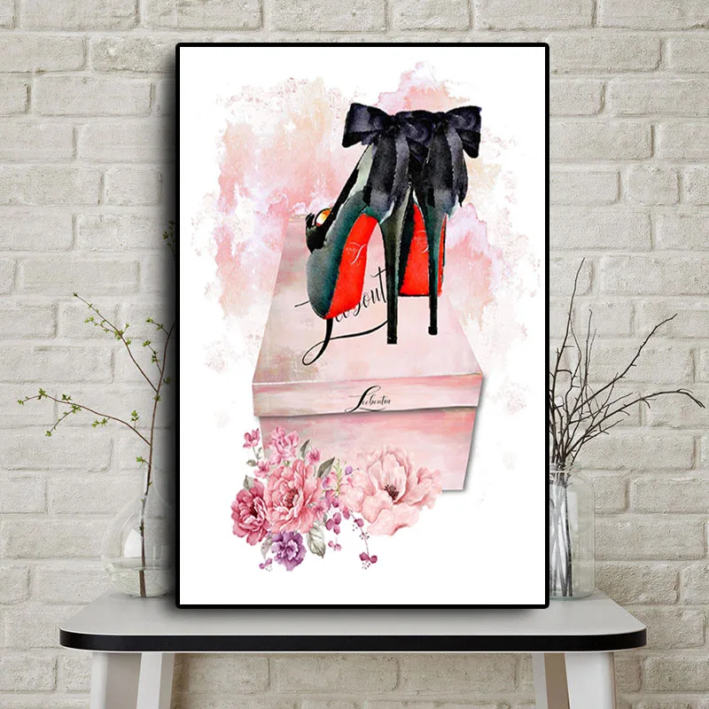 Pink-Flower-Perfume-Posters-High-Heels-Canvas-Painting-Makeup-Wall-Art-Paintings-Vogue-Poster-Wall-Pictures (1)
