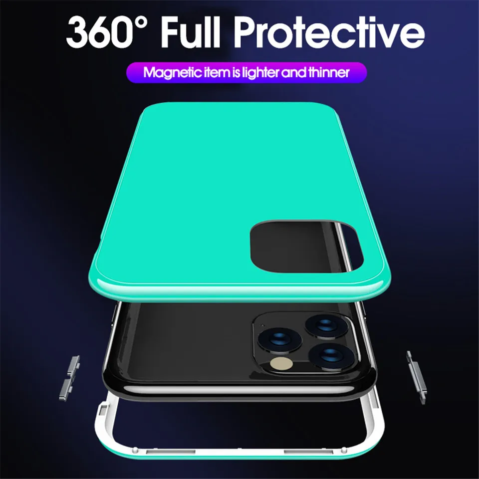 Магнитный адсорбционный чехол ярких цветов 360 на для iPhone 11 Pro MAX 2019 из закаленного
