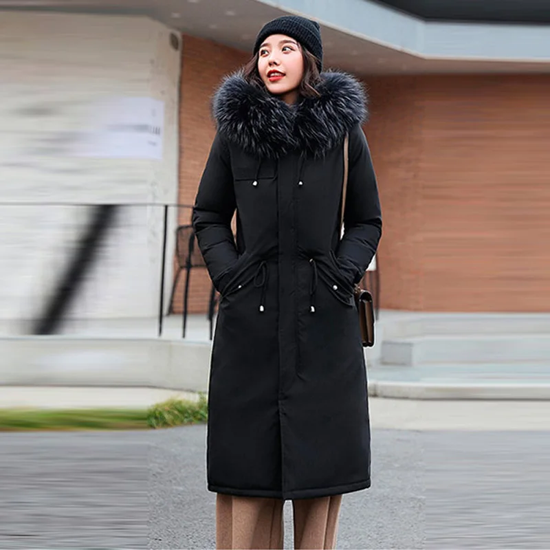 Зимние женские куртки, пальто из плотного флиса, двойные теплые свободные хлопковые куртки размера плюс, длинная парка, пальто с искусственным мехом, пальто с капюшоном