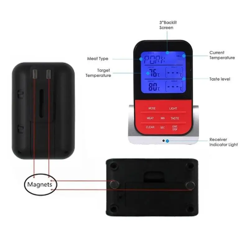 Household BBQ Thermometers Wireless Digital Oven And Grill Meat Cooking Remote Kitchen Thermometer And Timer With Long Probe