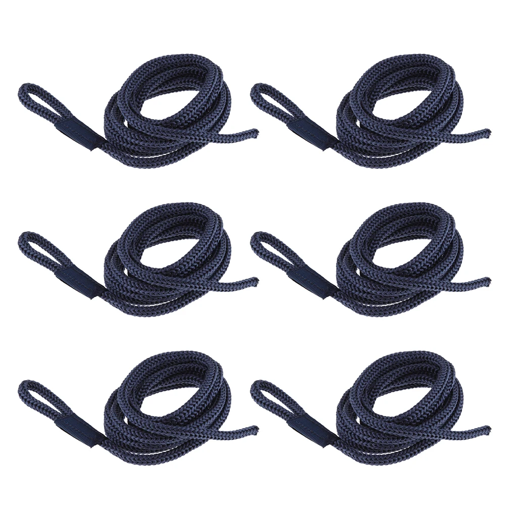 6x Double-Braided Nylon Fender Lines Dockline for Marine Boats Docking (Dark Blue, L: 5 ft. D: 1/4 inch)