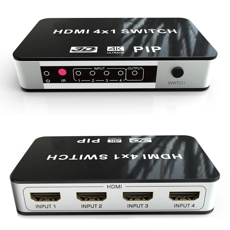 4K HDMI переключатель 4x1 PIP видео коммутатор x 2K @ 30Hz с ИК-пультом и адаптером питания 4