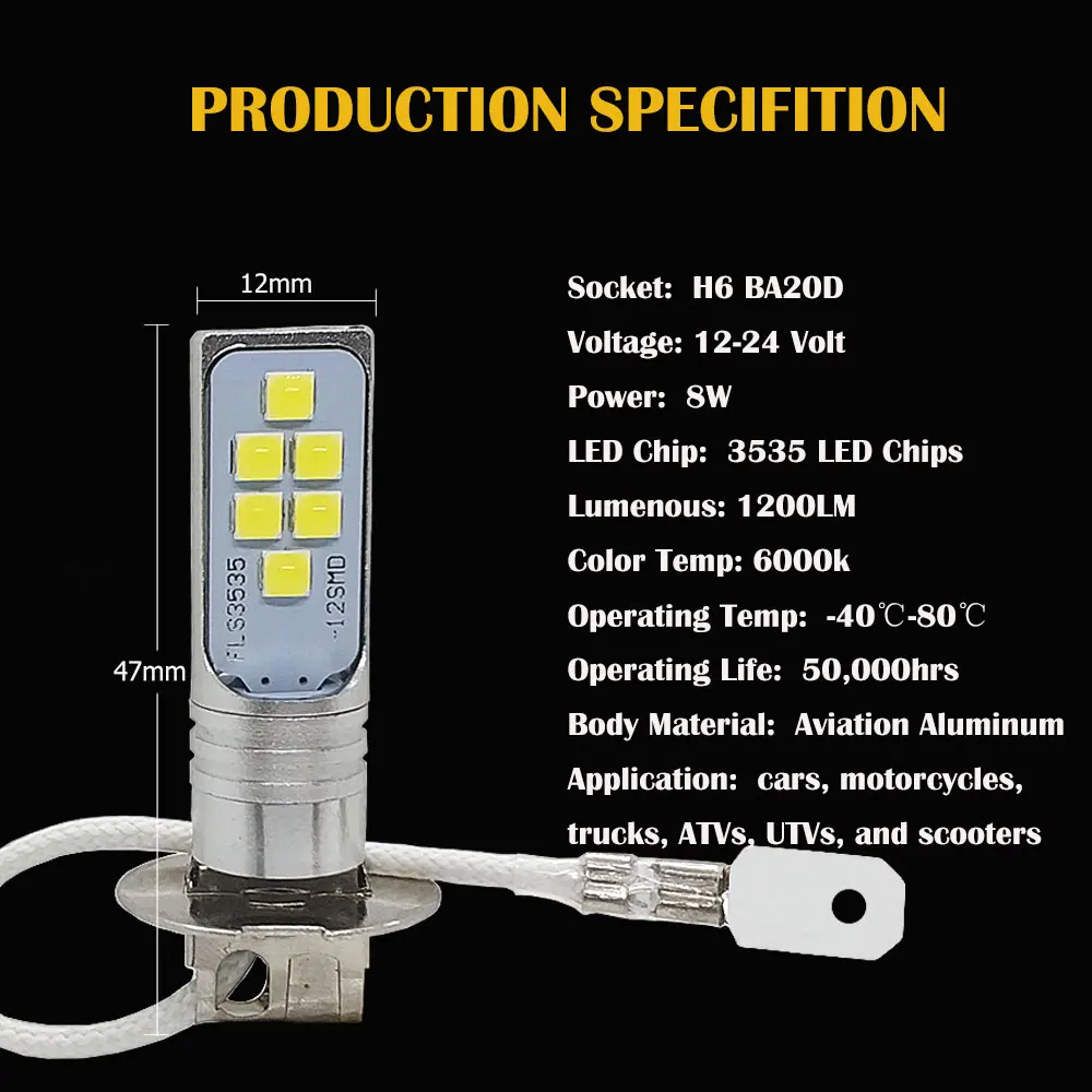 1 шт. H3 светодиодный лампочка 12X3535 SMD супер яркие Автомобильные противотуманные фары 12 В 24 в 6000 К белый день вождения работает автоматическая лампа