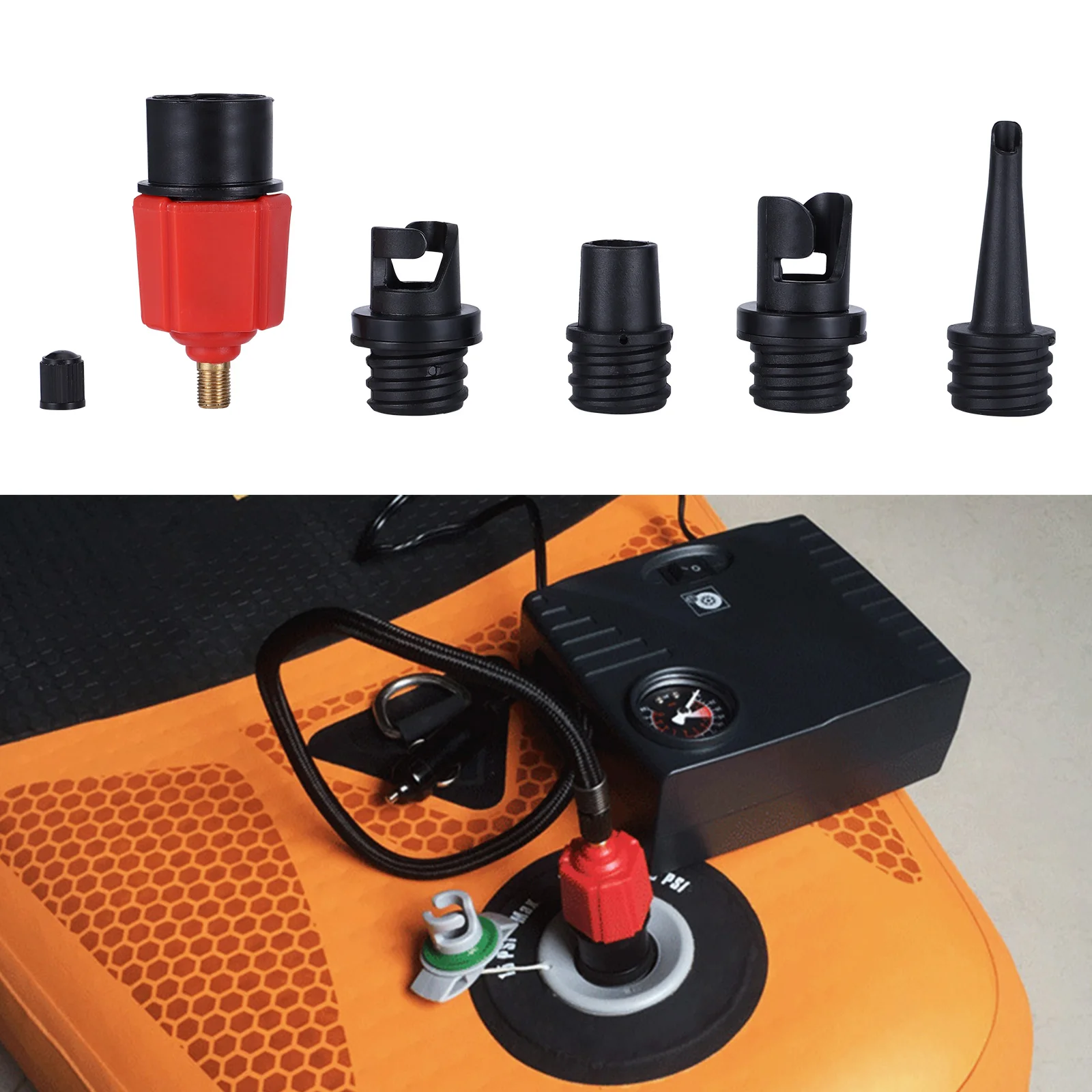 Sup Air Pump Adapter Inflatable Paddle Rubber Boat Kayak Air Valve Adaptor Tire Compressor Converter 4 Nozzle