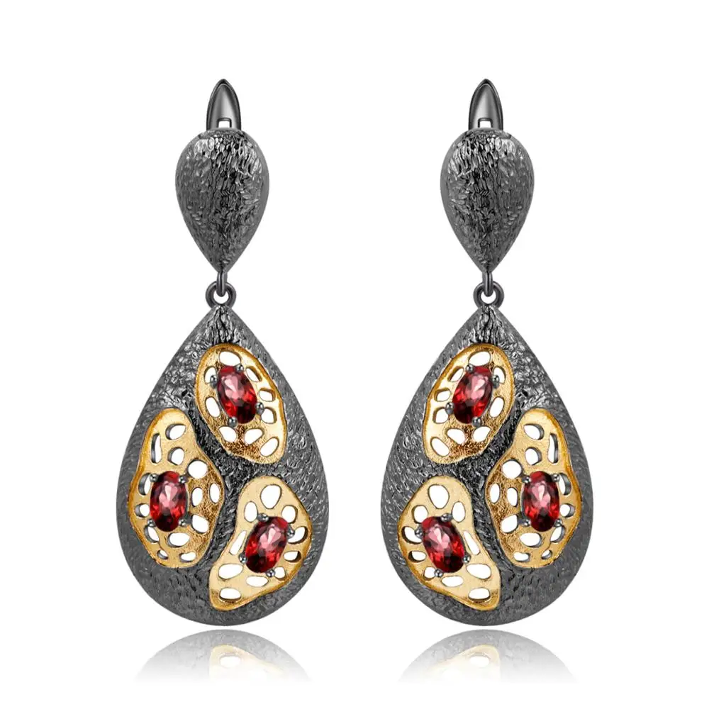 

GEM'S BALLET Natural Garnet Drop Earrings Real 925 Sterling Silver The Persistence of Memory Element Earrings for Women Wedding