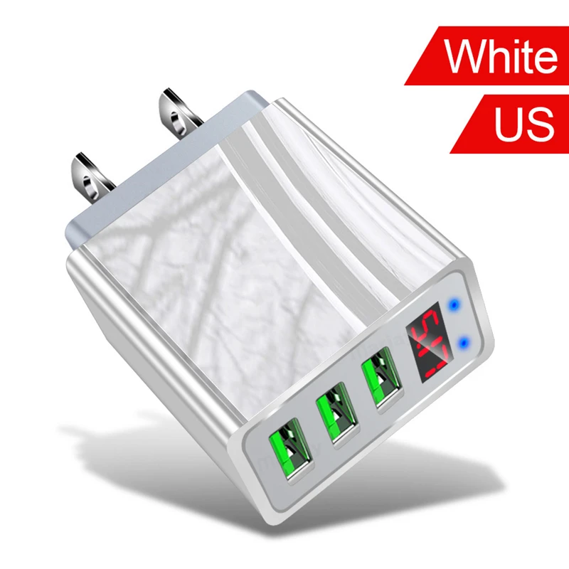 Lovebay USB зарядное устройство Быстрая зарядка 3.1A ЕС США 3 порта светодиодный дисплей адаптер настенный мобильный телефон зарядное устройство для iPhone 11 XS Быстрая зарядка - Тип штекера: US Plug White
