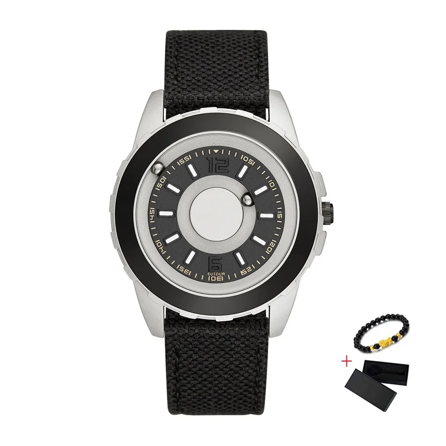 Silver Black Canvas Eutour черные часы с магнитным шариковым указателем кварцевые часы мужские водонепроницаемые наручные часы нейлоновые мужские часы на ремне Топ бренд класса люкс - Цвет: Silver Black Canvas