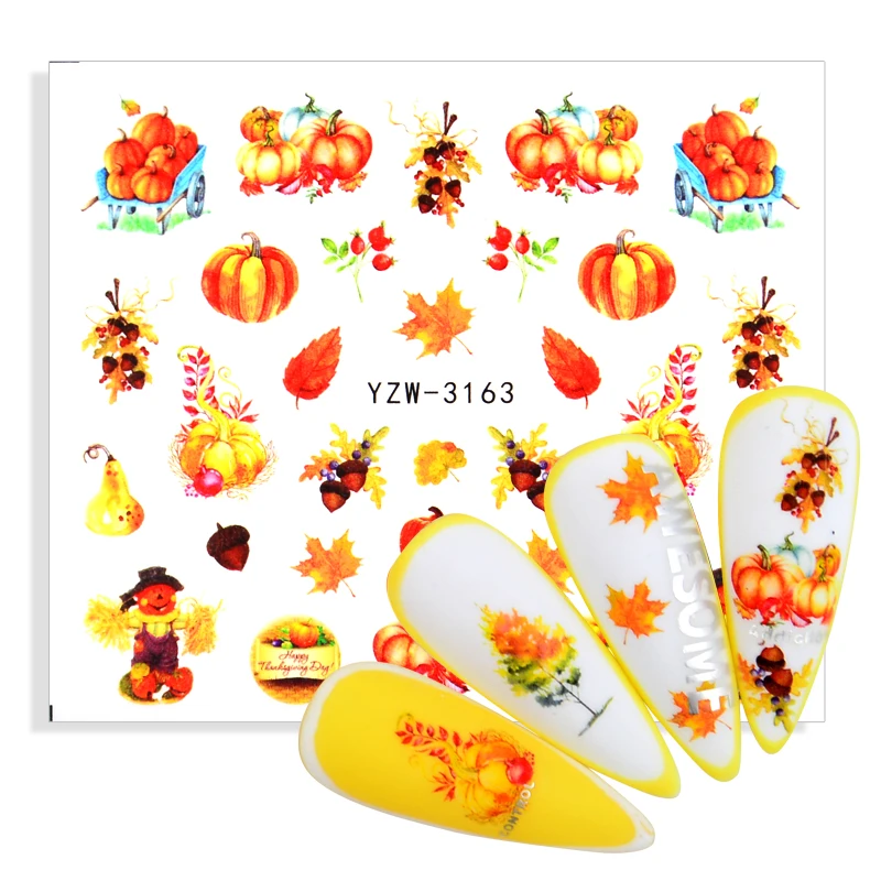 

1 Sheet Gold Leaf Maple Nail Stickers Autumn Water Transfer Decals Nail Art Sliders for Manicure Adhesive Tattoos Tips