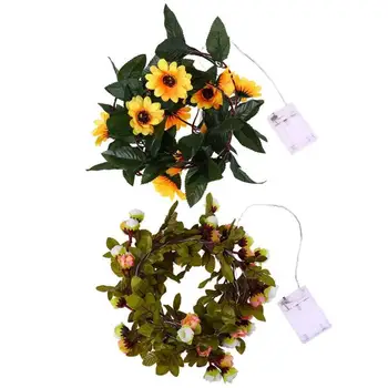 

30 LED Copper Wire Flowers Green Leaves Shape Lights String Home Decoration