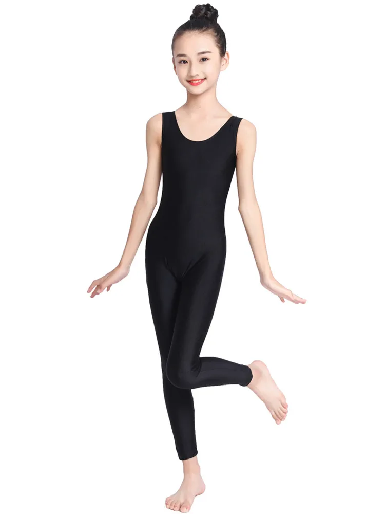 OVIGILY Girls Spandex Tank Dance Unitard Kids Sleeveless Dancewear Nylon Black Gymnastics Unitards One Piece Bodysuit
