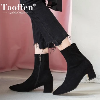 

TAOFFEN New Women Ankle Boots Genuine Leather Pointed Toe Women Winter Shoes Sexy Short Boots Woman Footwear Size 34-39