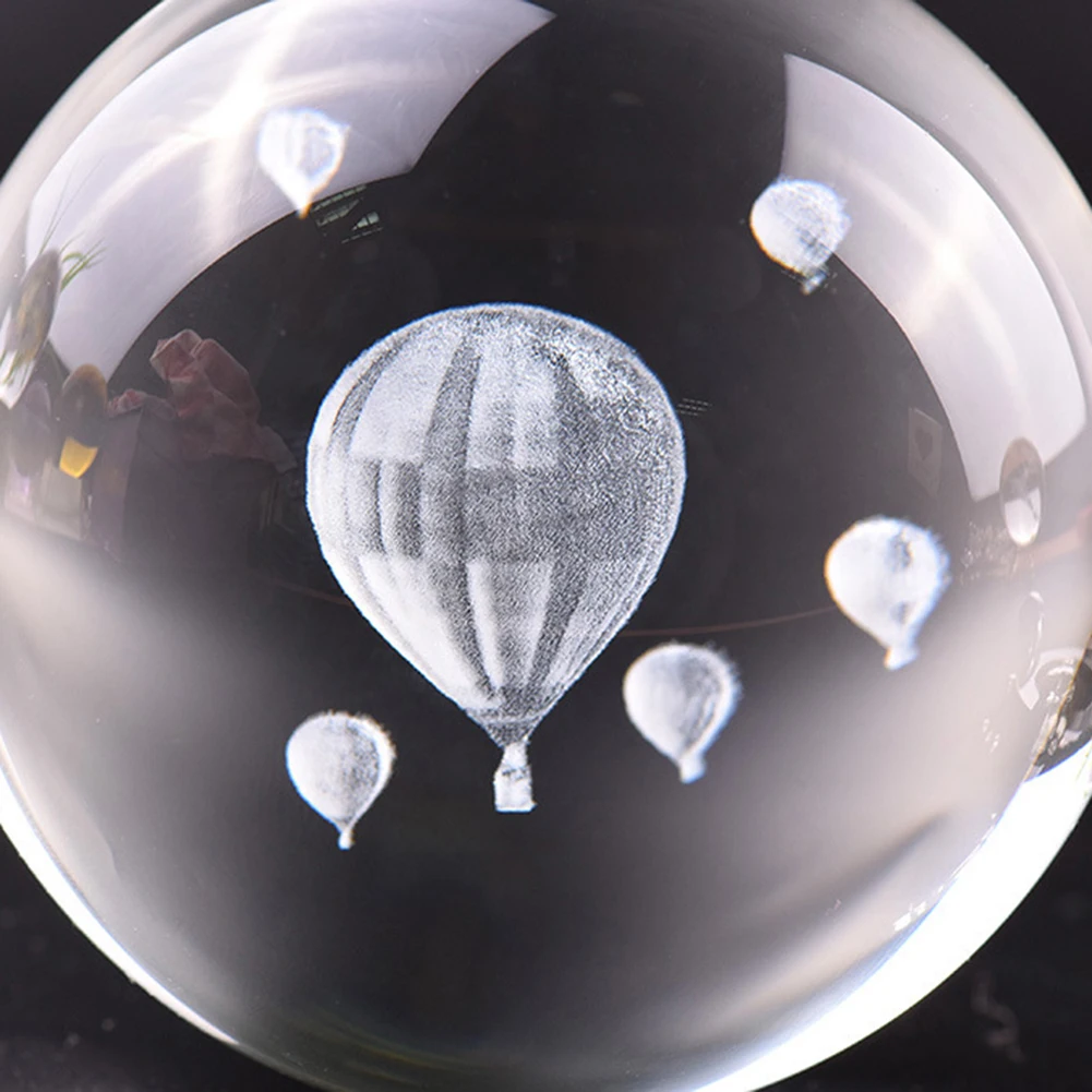 8cm Laser Hot Air Balloon 3D Fake Crystal Glass Ball Quartz FengShui Ornament Craft Travel Take Pictures Home Decorative Ball