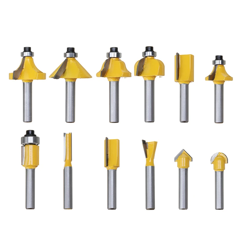 12 шт. фрезерный станок Набор бит для резки древесины Карбид 1/4 дюймов хвостовик мельница Деревообработка Обрезка гравировка резьба режущие инструменты
