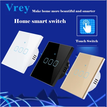 

Vrey EU Standard Touch Switch Interruptor Touch Switch 3 Gang 1 Way AC110-220V Wall Switch Luxury Tempered Glass Panel