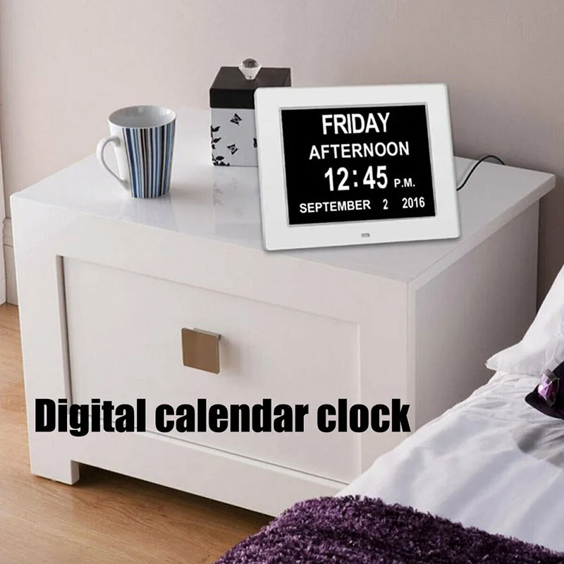 

8-inch Digital Calendar Day Clock Large Letter LED Alarm Multifunction Clock Hogard