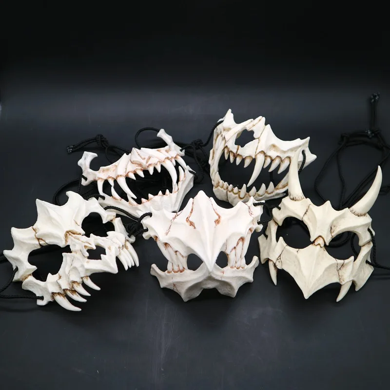 Японская маски монстров на половину лица маска с костью Yasha Tengu Tiger sKkull для косплея