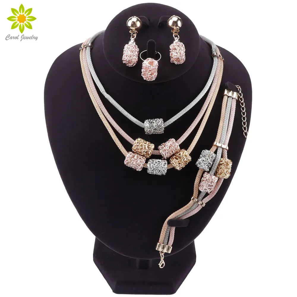 

Bridal Jewelry Sets Gold/Silver/Rose Gold Jewelry Set Trendy Necklace Earrings Bracelet Ring Set For Women Dubai Jewelry Set