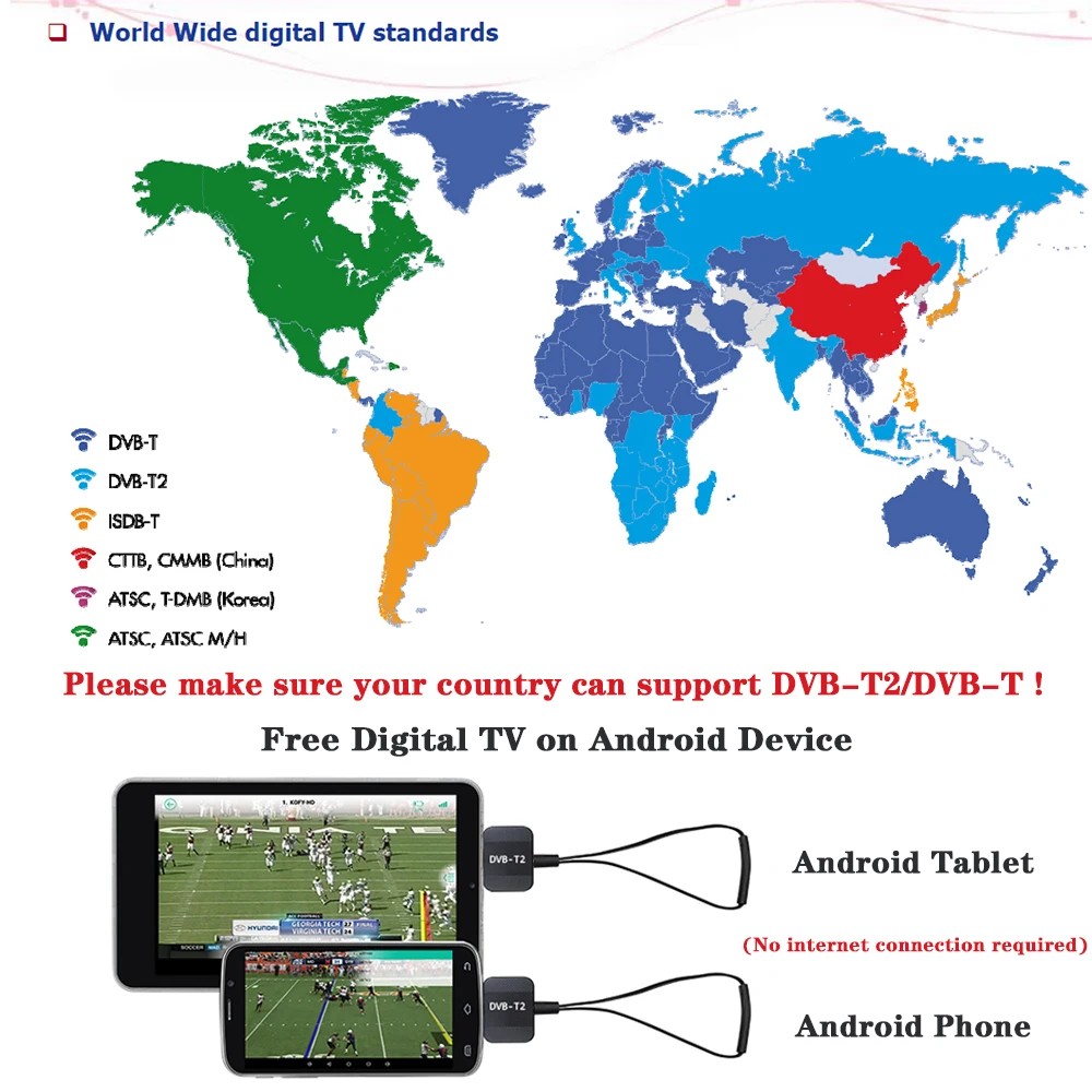 DVB-T2/DVB-T ТВ-палка цифровой ТВ-приемник TDT FAT для Android телефона ...