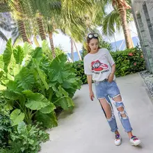 Джинсы для женщин в стиле бойфренд размера плюс с высокой талией мешковатые джинсы для девочек-подростков рваные джинсы для улицы с большими дырками