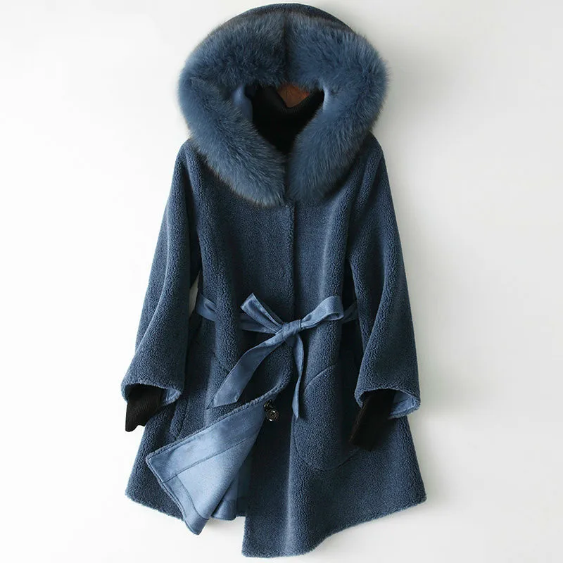 

Real Fur Coat Fox Fur Collar Wool Jacket Autumn Winter Coat Women Clothes 2020 Korean Elegant Tops Suede Lining HQ19-ZZH18340C