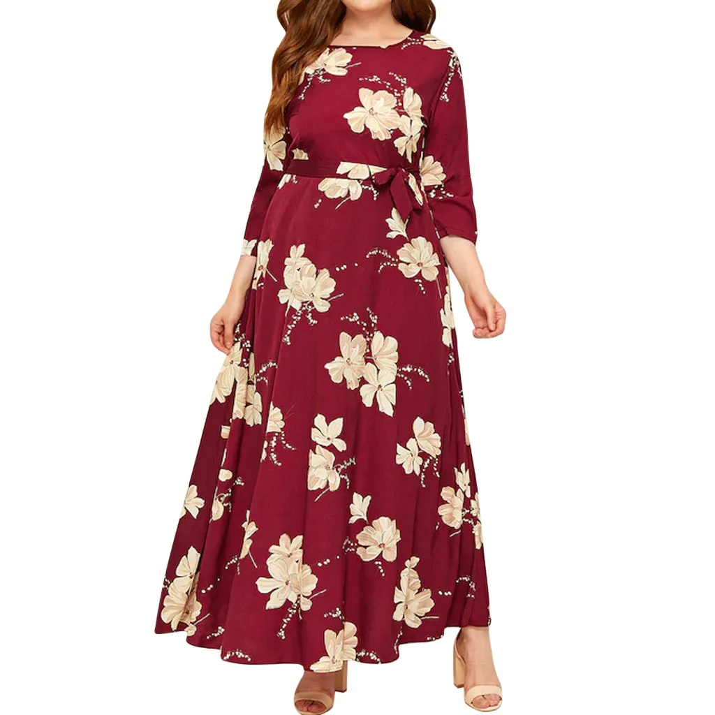 dress women ropa mujer vestidos de verano dresses vestidos verano mujer robe Casual Three Quarter Sleeve Print XL-5XL Z4