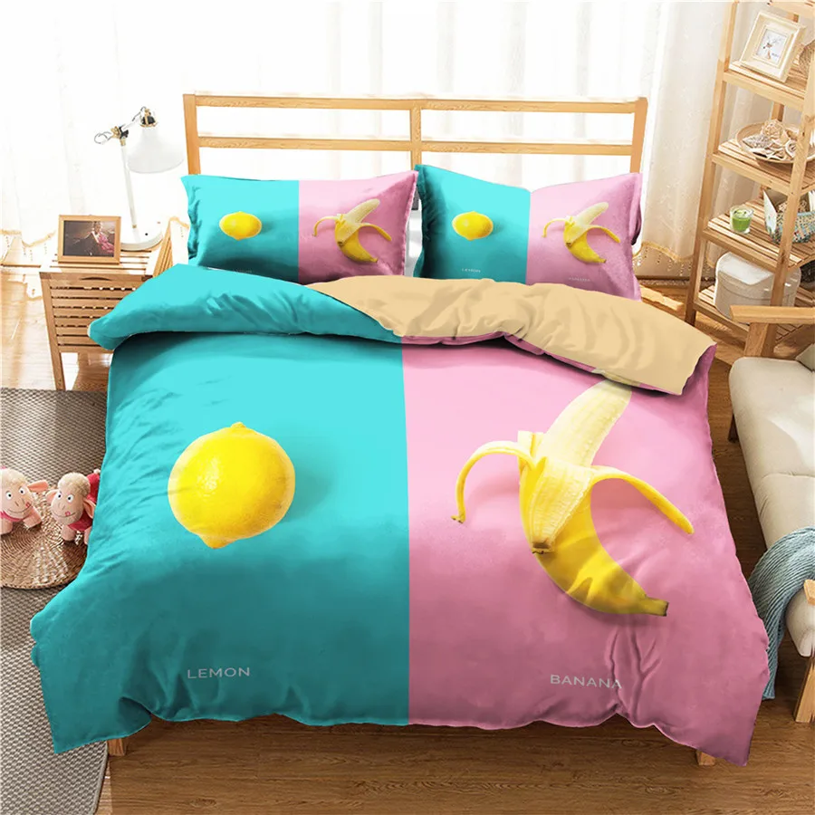 

A Bedding Set 3D Printed Duvet Cover Bed Set Lemon Fruit Home Textiles for Adults Bedclothes with Pillowcase #NM07