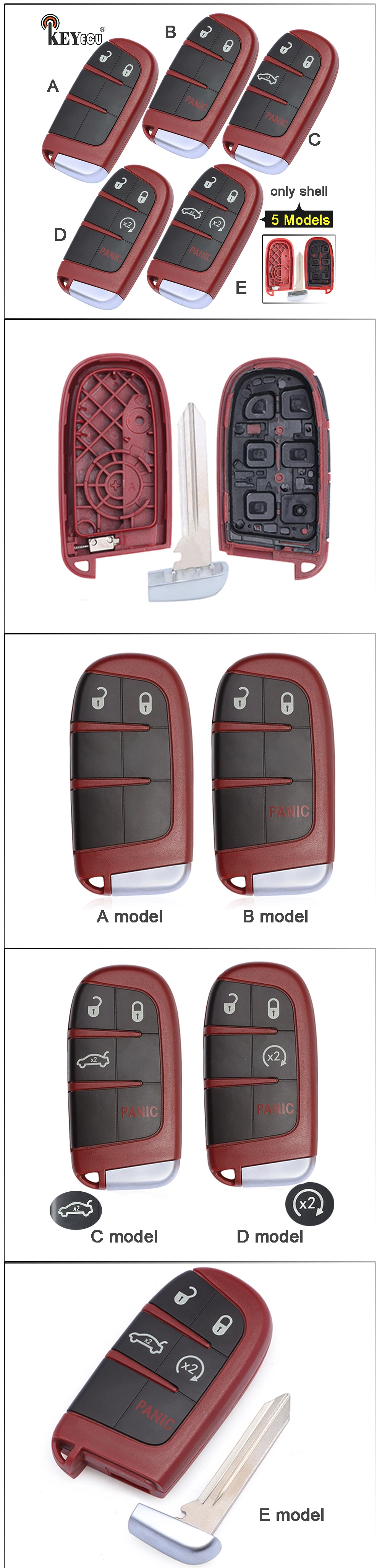 Keyforkess per Dodge Challenger caricatore Dart Durango, per Chrysler 300 sostituzione 2 2 1 3/ 3 1 4/ 4 1 5 pulsanti telecomando Shell Fob - Hcbf75bcca1cf469fac4476c58d7cd7d4k