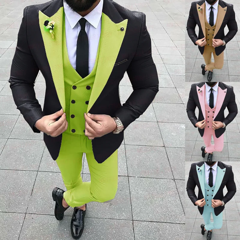 Nuovo abito da uomo verde erba formale Set giacca da lavoro sportiva giacca  da sposo abito da sposa giacca pantaloni gilet doppio petto 3 pezzi|Suits|  - AliExpress