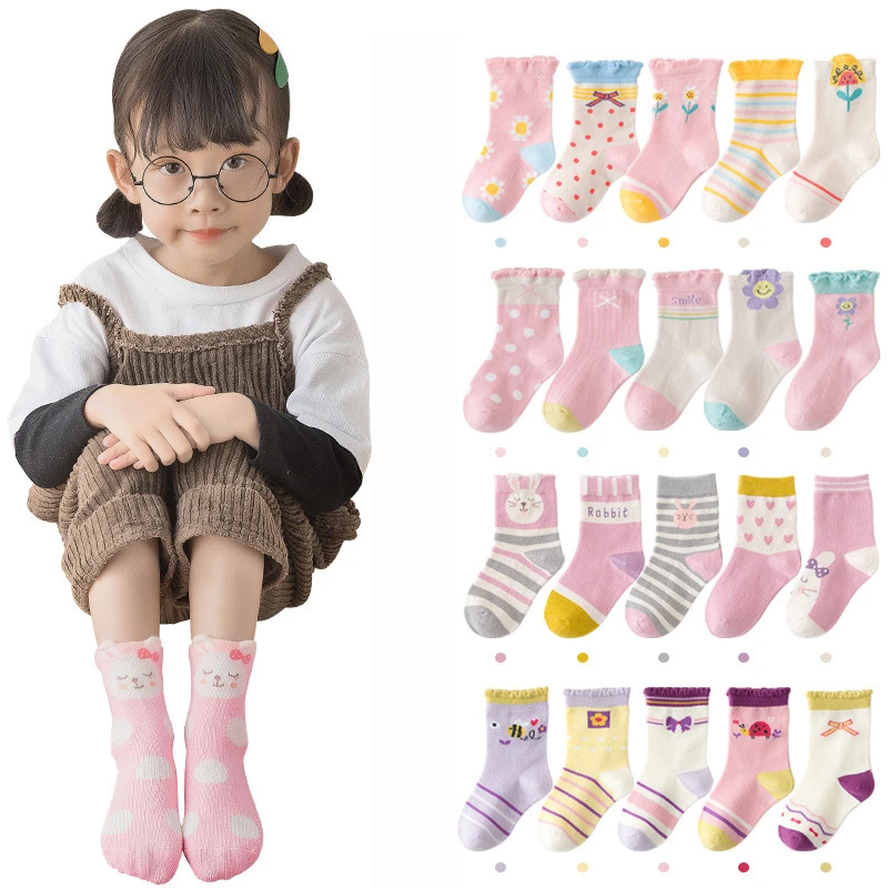 Calcetines de dibujos animados para niñas pequeñas, medias suaves y gruesas  de algodón para niños de 1 a 12 años, 5 par/lote|Medias| - AliExpress