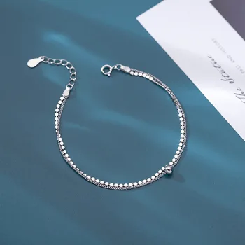 

925 Double Layer Flat Beads Bracelets Women's Korean Students Simple round Beads Chain Fashion Silver Ornment