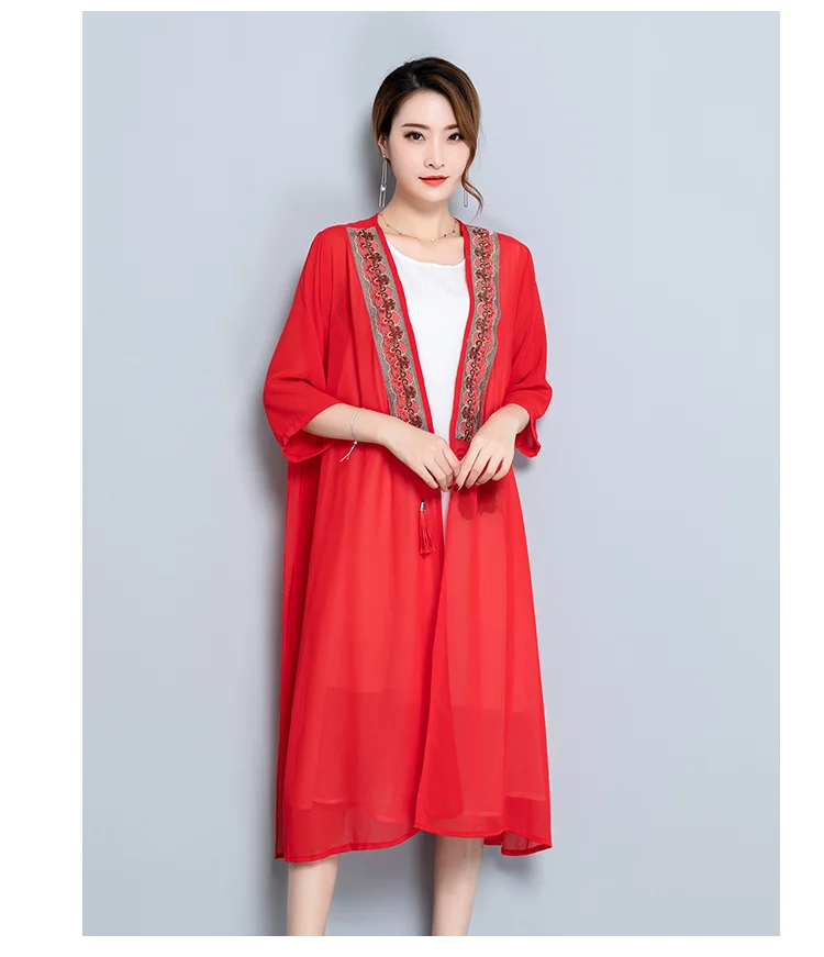 Syn3207509 летнее китайское Ретро простое модное пальто средней длины большого размера пальто в этническом стиле