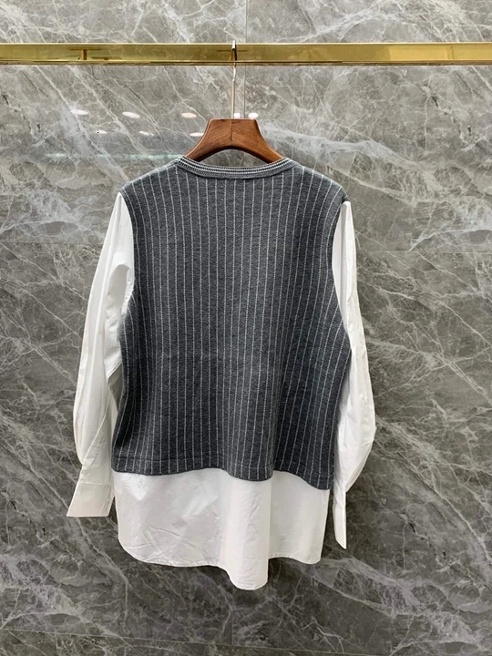 autumn Early new women's round collar irregular patchwork stripes decorative long-sleeved jacket 907
