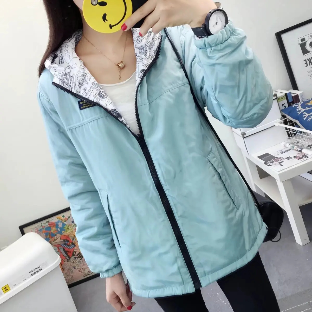 Autumn And Winter New Style plus Cotton Both Sides Wear Jacket Women's Cotton-padded Clothes Students Thin Cotton Coat