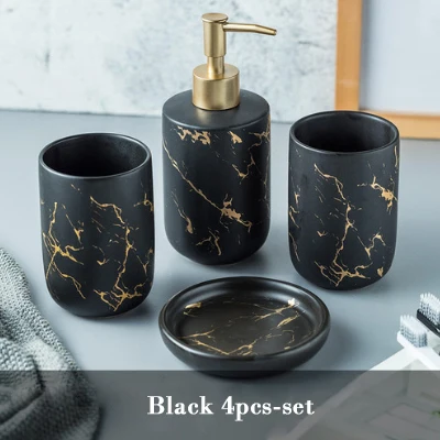 K.Black-4pcs Имитация керамического мрамора, набор аксессуаров для ванной комнаты, инструменты для мытья бутылки, чашка для полоскания рта, мыло, зубная щетка, Товары для ванной комнаты - Цвет: K.Black-4pcs